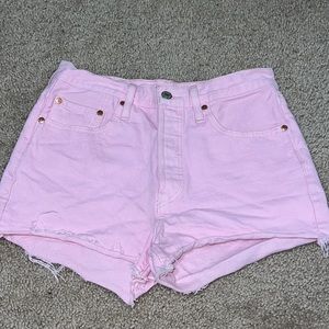 Pink Levi 501 shorts